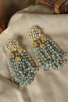 Gold Plated Floral Kundan Polki & Blue Onyx Dangler Earrings