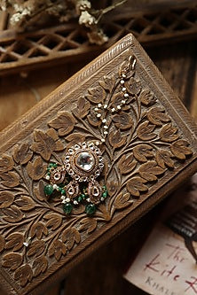 Gold Plated Floral Kundan Polki & Green Stone Maangtikka