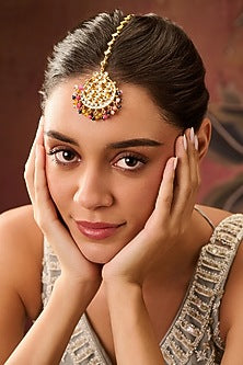 Gold Plated Kundan Polki & Multi-Colored Onyx Maangtikka