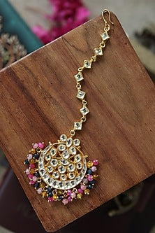 Gold Plated Kundan Polki & Multi-Colored Onyx Maangtikka