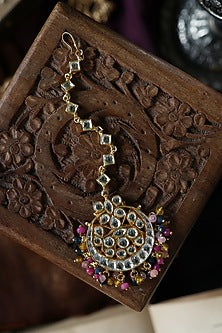 Gold Plated Kundan Polki & Multi-Colored Onyx Maangtikka