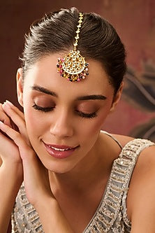 Gold Plated Kundan Polki & Multi-Colored Onyx Maangtikka
