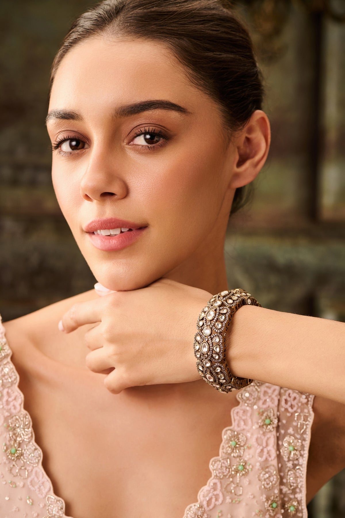 Gold Plated Kundan Polki & Cubic Zirconia Bangle