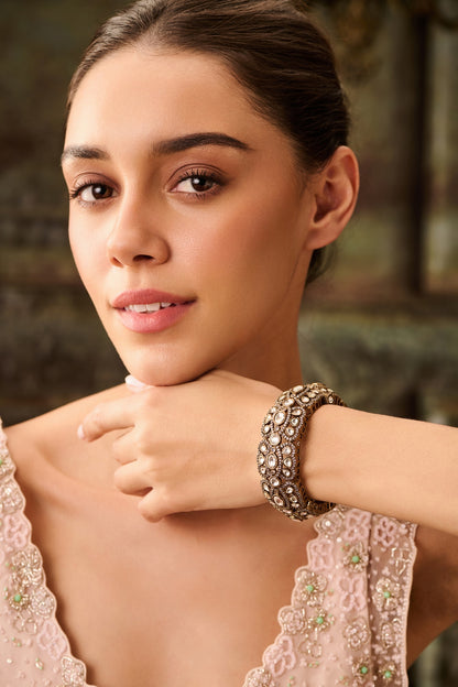 Gold Plated Kundan Polki & Cubic Zirconia Bangle