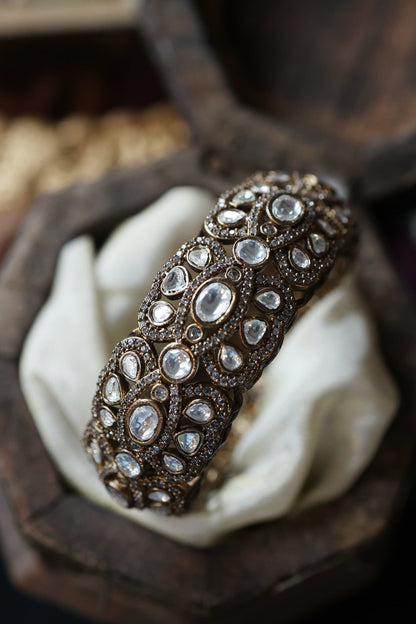 Gold Plated Kundan Polki & Cubic Zirconia Bangle