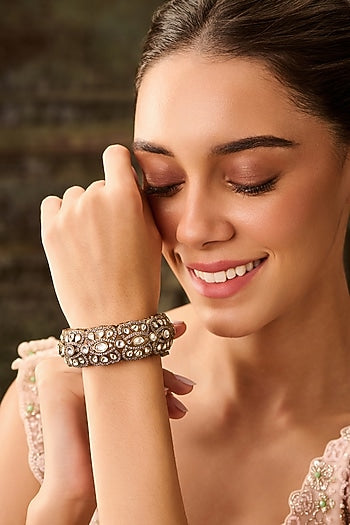 Gold Plated Kundan Polki & Cubic Zirconia Bangle