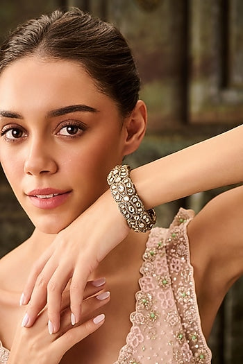 Gold Plated Kundan Polki & Cubic Zirconia Bangle