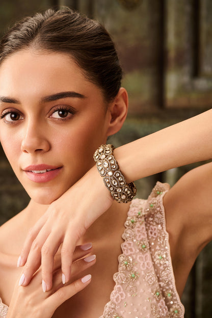 Gold Plated Kundan Polki & Cubic Zirconia Bangle