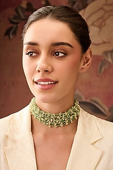Gold Plated Mint Fluorite & Pearl Choker Necklace
