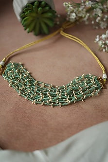 Gold Plated Mint Fluorite & Pearl Choker Necklace