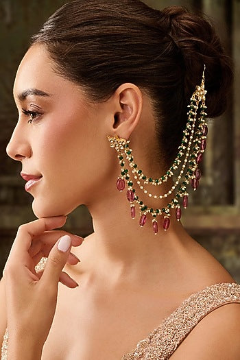 Gold Plated Kundan Polki & Pink Stone Earchains
