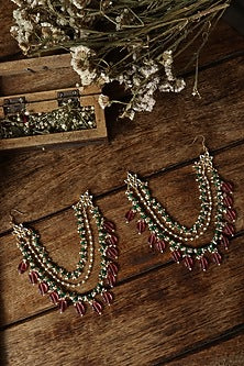 Gold Plated Kundan Polki & Pink Stone Earchains