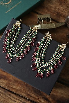 Gold Plated Kundan Polki & Pink Stone Earchains