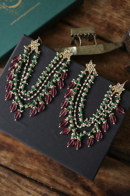 Gold Plated Kundan Polki & Pink Stone Earchains