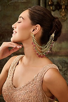 Gold Plated Kundan Polki & Pink Stone Earchains