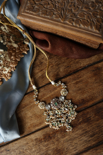 Gold Plated Kundan Polki & Pearl Necklace