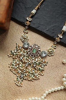 Gold Plated Kundan Polki & Pearl Necklace