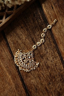 Gold Plated Kundan Polki & Pearl Maangtikka
