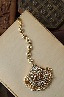 Gold Plated Kundan Polki & Pearl Maangtikka