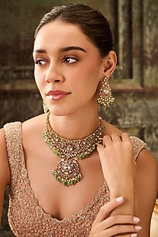 Gold Plated Kundan Polki & Mint Onyx Necklace Set