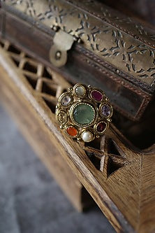 Gold Plated Navratna Stone Adjustable Ring