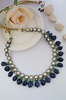 Rhodium & Gold Finish Polki Choker Necklace
