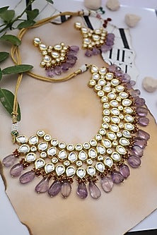 Gold Finish Kundan Choker Necklace Set
