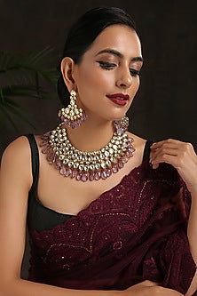 Gold Finish Kundan Choker Necklace Set
