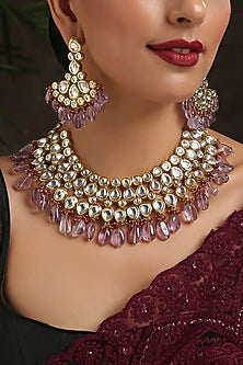 Gold Finish Kundan Choker Necklace Set