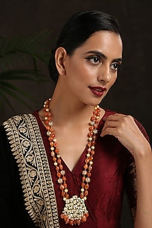 Gold Finish Kundan & Beads Long Necklace