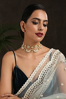 Gold Finish Choker Necklace With Pearls