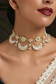 Gold Finish Choker Necklace With Pearls