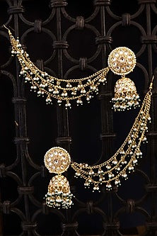 Gold Finish Kundan Polki Jhumka Earrings