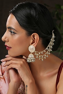 Gold Finish Kundan Polki Jhumka Earrings