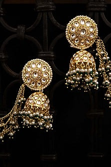 Gold Finish Kundan Polki Jhumka Earrings