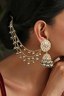 Gold Finish Kundan Polki Jhumka Earrings