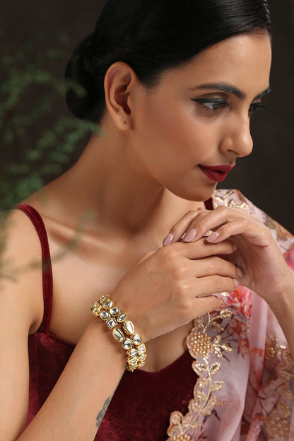 Gold Finish Kundan Polki Bracelet