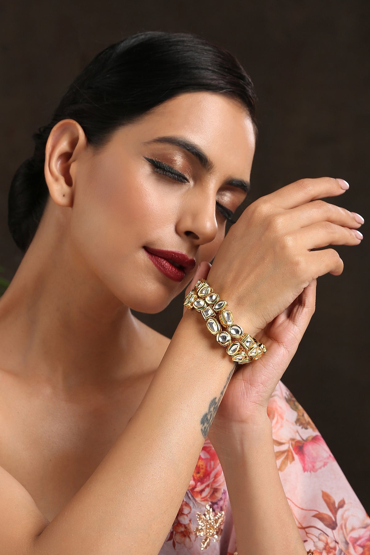 Gold Finish Kundan Polki Bracelet