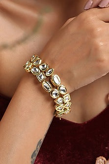 Gold Finish Kundan Polki Bracelet