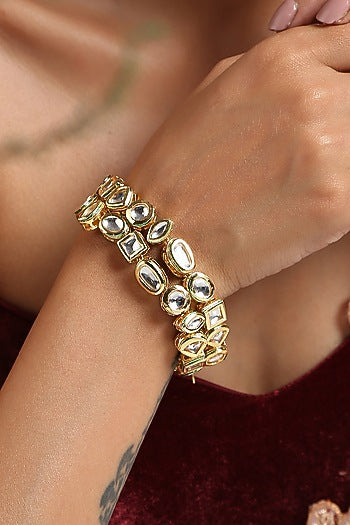 Gold Finish Kundan Polki Bracelet
