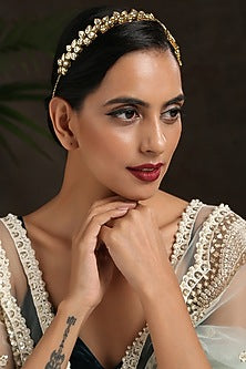 Gold Finish Kundan Polki & Shell Pearl Matha Patti