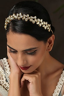 Gold Finish Kundan Polki & Shell Pearl Matha Patti