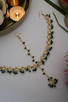 Gold Finish Green Stone Mathapatti