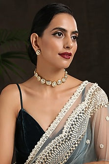 Gold Finish Kundan Polki Choker Necklace Set