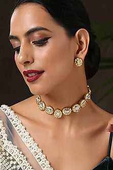 Gold Finish Kundan Polki Choker Necklace Set