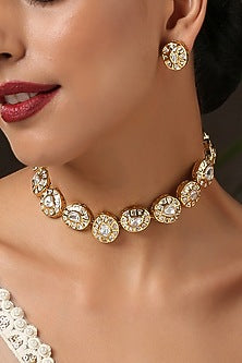 Gold Finish Kundan Polki Choker Necklace Set