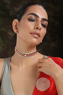 Gold Finish Ruby Choker Necklace