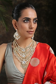 Gold Finish Pearls & Kundan Necklace Set