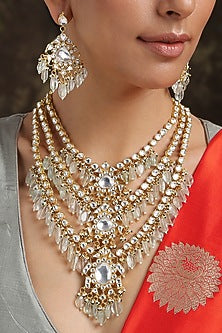 Gold Finish Pearls & Kundan Necklace Set