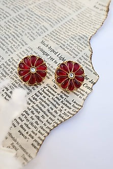 Gold Finish Ruby Stones Stud Earrings